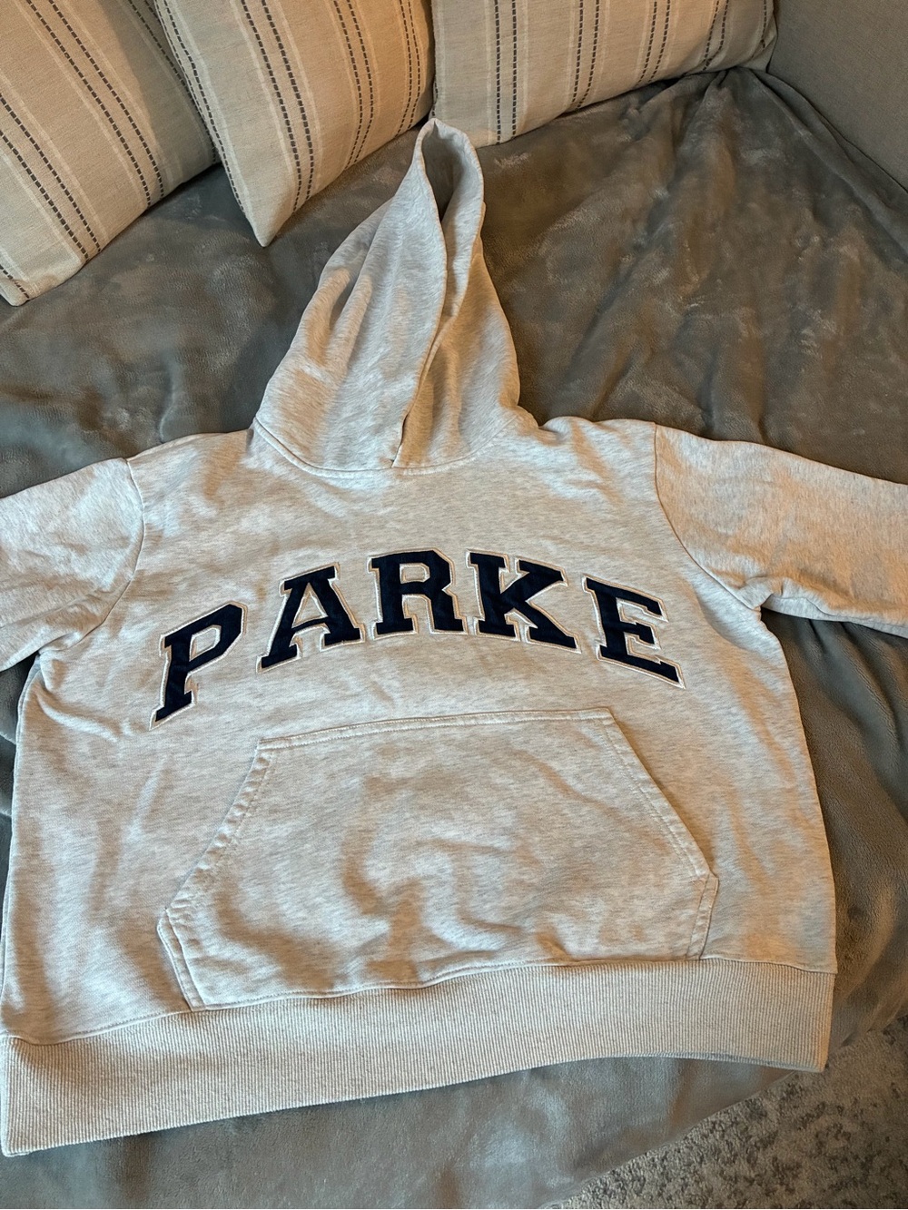 Parke Gray Pullover Hoodie with Navy Lettering
